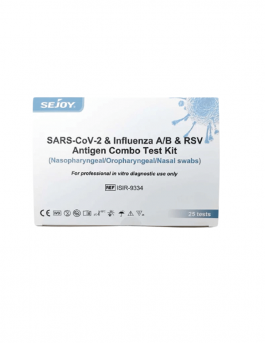 Test antigénique combo Sejoy COVID, grippe et VRS – Boîte de 25 tests